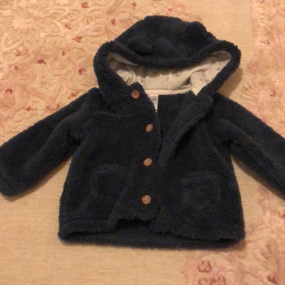 Super soft navy button up bear-ears hooded fleece
